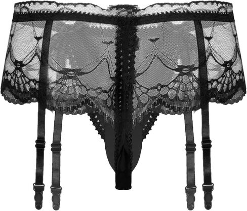 Moily Men's Frilly Ruffled Lace Bikini Briefs Sissy Pouch Trunks Underwear with Garters Belts in Kuwait