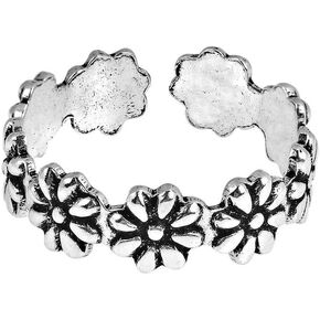 Elegant Touch 14K White Gold Plated Sterling Silver Daisy Flower Adjustable Toe Band Ring in Kuwait
