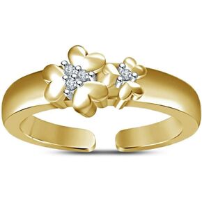 Elegant Touch 0.10 Ct 14K Yellow Gold Plated Elegant Flower Bypass Cubic Zirconia Adjustable Toe Ring in Kuwait