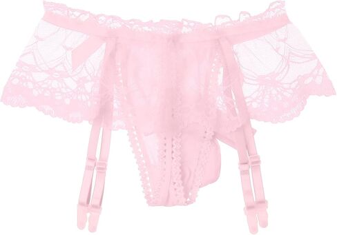 Moily Men's Frilly Ruffled Lace Bikini Briefs Sissy Pouch Trunks Underwear with Garters Belts in Kuwait