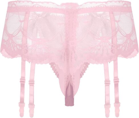 Moily Men's Frilly Ruffled Lace Bikini Briefs Sissy Pouch Trunks Underwear with Garters Belts in Kuwait