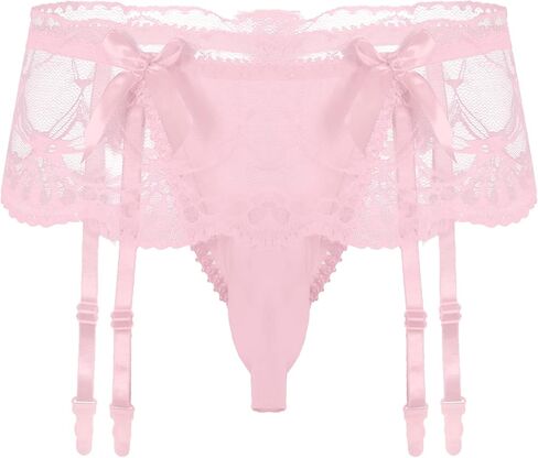 Moily Men's Frilly Ruffled Lace Bikini Briefs Sissy Pouch Trunks Underwear with Garters Belts in Kuwait