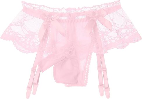 Moily Men's Frilly Ruffled Lace Bikini Briefs Sissy Pouch Trunks Underwear with Garters Belts in Kuwait