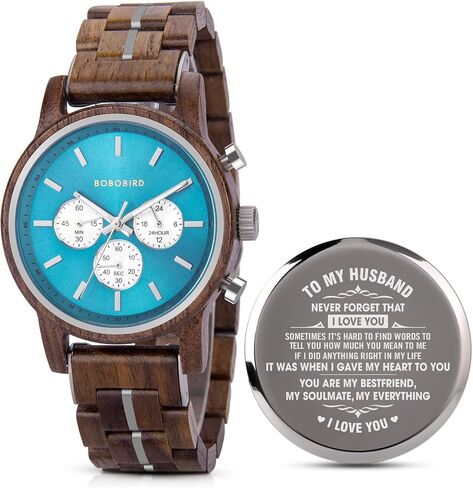 Personalized Engraved Watch for Mens Lightweight Chronograph Military Striking Blue Dial Customize Watch Anniversary Watch Gift for Him in Saudi Arabia