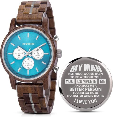 Personalized Engraved Watch for Mens Lightweight Chronograph Military Striking Blue Dial Customize Watch Anniversary Watch Gift for Him in Saudi Arabia