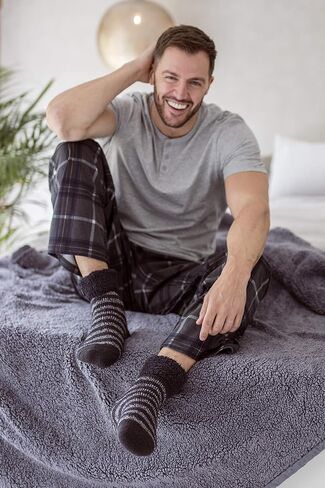Heat Holders Mens Luxury Cozy Soft Fleece Lined Fluffy Bed Socks for Sleep in Saudi Arabia