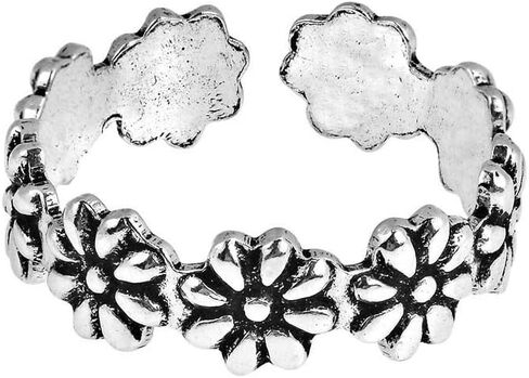 Elegant Touch 14K White Gold Plated Sterling Silver Daisy Flower Adjustable Toe Band Ring in Kuwait
