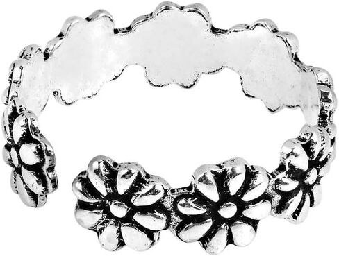 Elegant Touch 14K White Gold Plated Sterling Silver Daisy Flower Adjustable Toe Band Ring in Kuwait