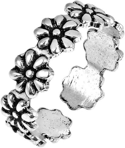 Elegant Touch 14K White Gold Plated Sterling Silver Daisy Flower Adjustable Toe Band Ring in Kuwait