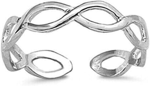Elegant Touch Sterling Silver Double Weave Adjustable Toe Band Ring 14K White Plated in Saudi Arabia