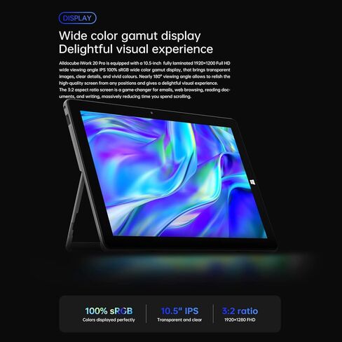 تابلت ويندوز 11 من اول كيوب بشاشة لمس 2 في 1 قابلة للفصل، انتل سيليرون N4120، ذاكرة RAM 8GB، SSD 128GB، 10.5 انش FHD IPS 1920x1280، واي فاي 2.4G+5G، بلوتوث، نوع C، HDMI in Kuwait