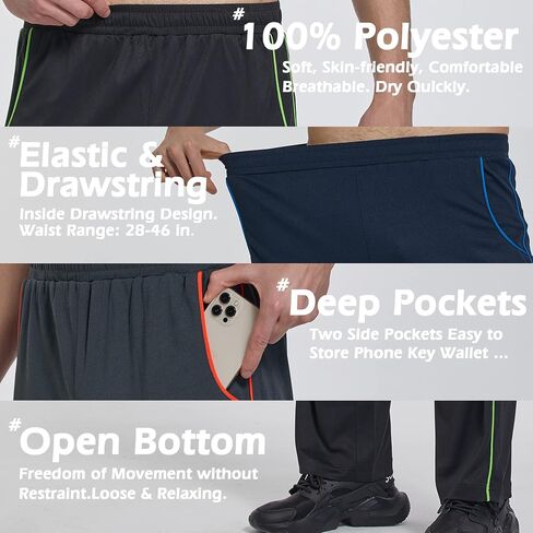 SACUIMAN Mens Sweatpants with Zipper Pockets Open Bottom Athletic Pants for Workout,Running,Training,Jogging,Gym in Saudi Arabia