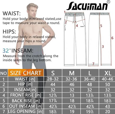 SACUIMAN Mens Sweatpants with Zipper Pockets Open Bottom Athletic Pants for Workout,Running,Training,Jogging,Gym in Saudi Arabia