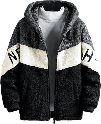 Mens Big Tall Heavy Fleece Winter Coat Zip Up Fuzzy Sherpa Hoodie Sweatshirt Quilted Lined Warm Puffer Down Jacket in Kuwait