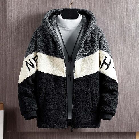 Mens Big Tall Heavy Fleece Winter Coat Zip Up Fuzzy Sherpa Hoodie Sweatshirt Quilted Lined Warm Puffer Down Jacket in Kuwait