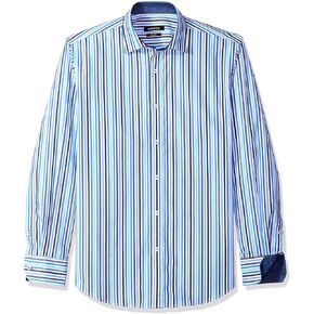 تي شيرت رجالي ماركة BUGATCHI ذو أكمام طويلة ورقبة دائرية كلاسيكية زرقاء ذات أزرار سفلية in Kuwait