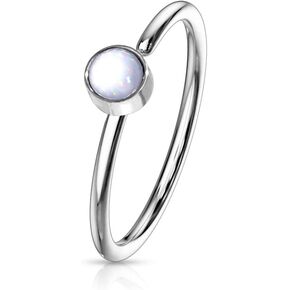 Amelia Fashion 20 Gauge Single Illuminating Stone Set Bendable Nose Hoop Ring 316L Surgical Steel (Choose Color)