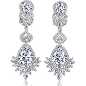 CWWZircons مكعب زركونيا طويل كبير متدلي أقراط الزفاف للعرائس ووصيفات العروس in Saudi Arabia