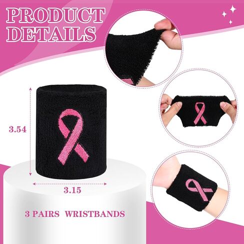 3 Pairs Breast Cancer Socks Wristbands Set for Breast Cancer Awareness Run, Soccer, Fundraisers, Cancer Fraternities, Pink Ribbon Volunteering in Saudi Arabia