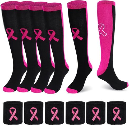 3 Pairs Breast Cancer Socks Wristbands Set for Breast Cancer Awareness Run, Soccer, Fundraisers, Cancer Fraternities, Pink Ribbon Volunteering in Saudi Arabia
