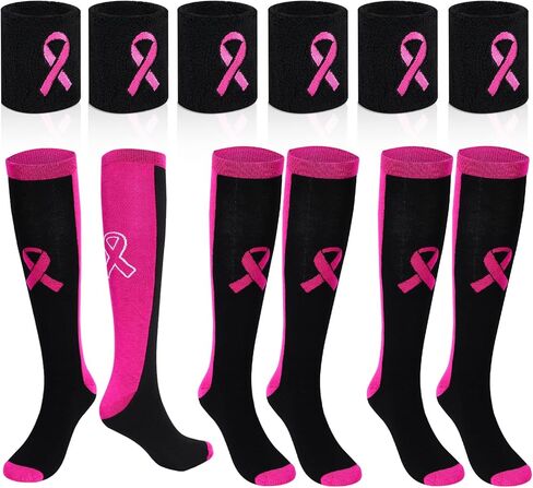3 Pairs Breast Cancer Socks Wristbands Set for Breast Cancer Awareness Run, Soccer, Fundraisers, Cancer Fraternities, Pink Ribbon Volunteering in Saudi Arabia