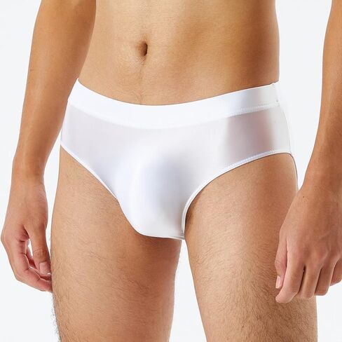 Daenrui Men Shiny Oil Silk Low Rise Pouch Underwear Elastic Bikini Briefs Swimwear Underpants Panties in Kuwait