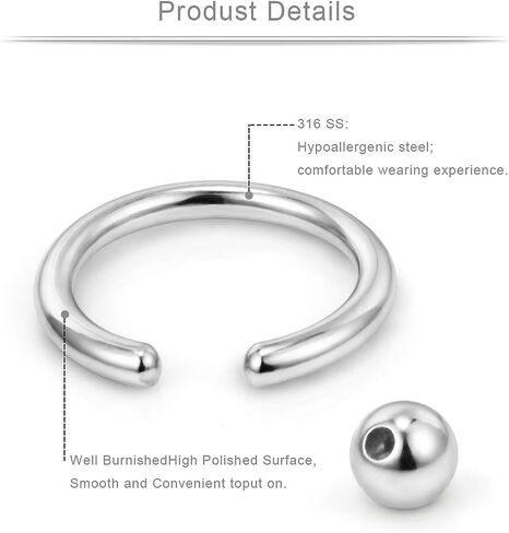 Ruifan 20G 16G 14G 12G Surgical Steel Captive Bead Nose Hoop Septum Earring Eyebrow Tongue Lip Nipple Helix Tragus Piercing Rings 8mm,10mm,12mm,14mm in Kuwait