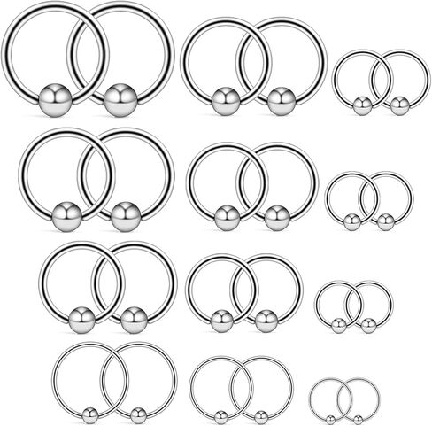 Ruifan 20G 16G 14G 12G Surgical Steel Captive Bead Nose Hoop Septum Earring Eyebrow Tongue Lip Nipple Helix Tragus Piercing Rings 8mm,10mm,12mm,14mm in Kuwait