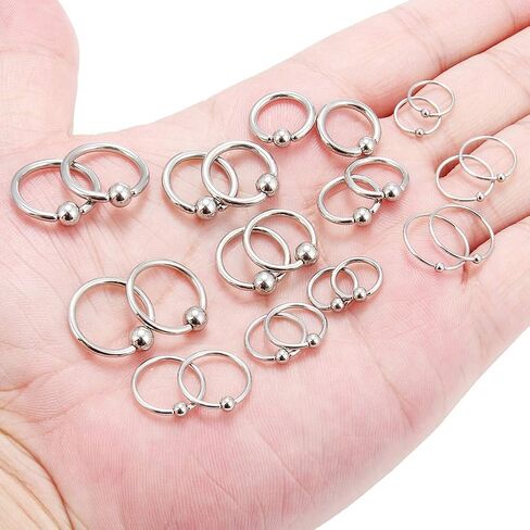 Ruifan 20G 16G 14G 12G Surgical Steel Captive Bead Nose Hoop Septum Earring Eyebrow Tongue Lip Nipple Helix Tragus Piercing Rings 8mm,10mm,12mm,14mm in Kuwait