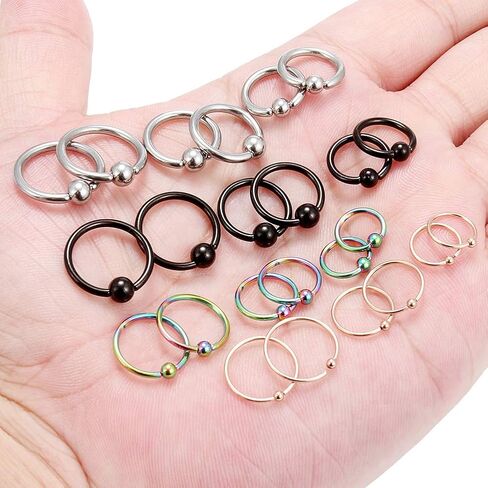 Ruifan 20G 16G 14G 12G Surgical Steel Captive Bead Nose Hoop Septum Earring Eyebrow Tongue Lip Nipple Helix Tragus Piercing Rings 8mm,10mm,12mm,14mm in Kuwait