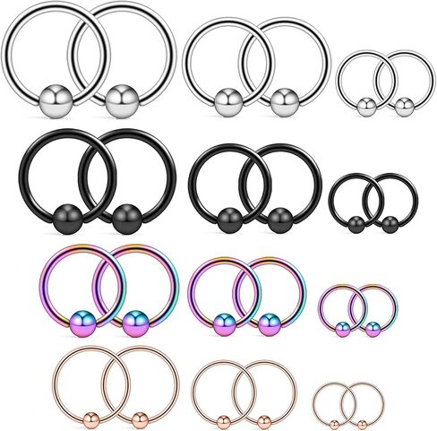 Ruifan 20G 16G 14G 12G Surgical Steel Captive Bead Nose Hoop Septum Earring Eyebrow Tongue Lip Nipple Helix Tragus Piercing Rings 8mm,10mm,12mm,14mm in Kuwait