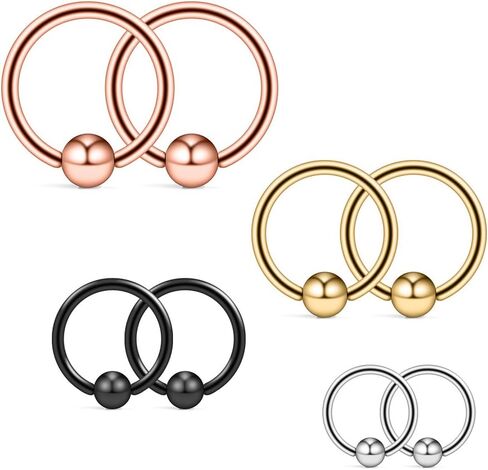 Ruifan 20G 16G 14G 12G Surgical Steel Captive Bead Nose Hoop Septum Earring Eyebrow Tongue Lip Nipple Helix Tragus Piercing Rings 8mm,10mm,12mm,14mm in Kuwait
