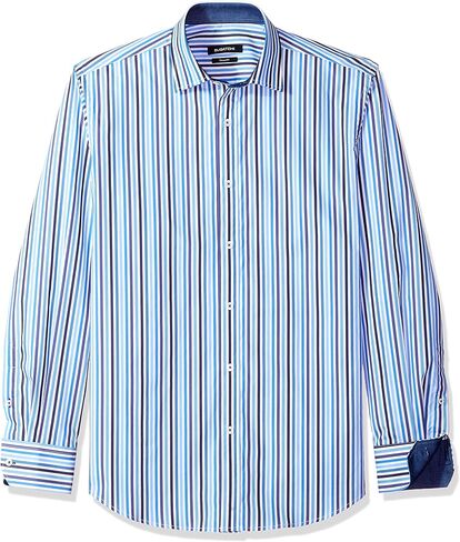 تي شيرت رجالي ماركة BUGATCHI ذو أكمام طويلة ورقبة دائرية كلاسيكية زرقاء ذات أزرار سفلية in Kuwait