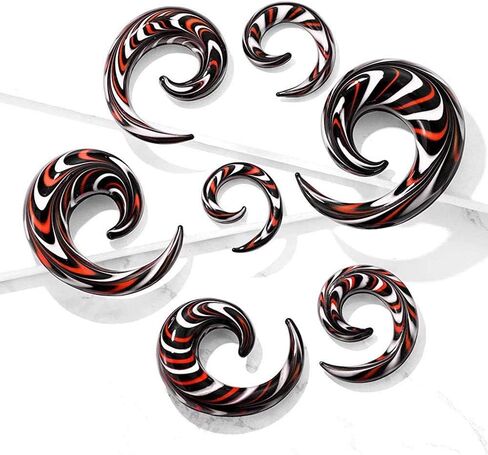 Covet Jewelry Black, Red, and White Glass Spiral Tapers in Saudi Arabia