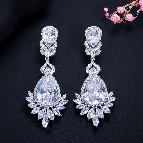 CWWZircons مكعب زركونيا طويل كبير متدلي أقراط الزفاف للعرائس ووصيفات العروس in Saudi Arabia