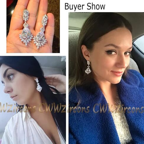 CWWZircons مكعب زركونيا طويل كبير متدلي أقراط الزفاف للعرائس ووصيفات العروس in Saudi Arabia