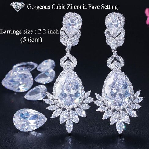 CWWZircons مكعب زركونيا طويل كبير متدلي أقراط الزفاف للعرائس ووصيفات العروس in Saudi Arabia