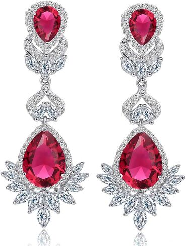 CWWZircons مكعب زركونيا طويل كبير متدلي أقراط الزفاف للعرائس ووصيفات العروس in Kuwait