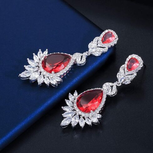 CWWZircons مكعب زركونيا طويل كبير متدلي أقراط الزفاف للعرائس ووصيفات العروس in Kuwait