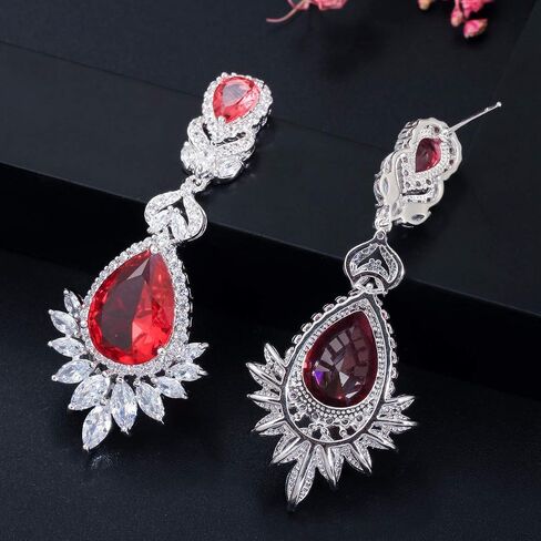 CWWZircons مكعب زركونيا طويل كبير متدلي أقراط الزفاف للعرائس ووصيفات العروس in Kuwait