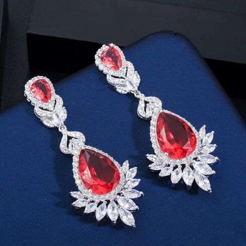 CWWZircons مكعب زركونيا طويل كبير متدلي أقراط الزفاف للعرائس ووصيفات العروس in Kuwait