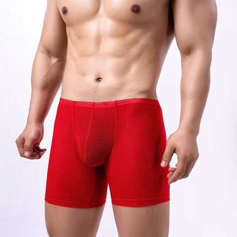 Men's Mesh Long Boxer Briefs Sexy Breathable Underwear See-Through Trunks Low Rise Knickers Fishnet Panties in Saudi Arabia