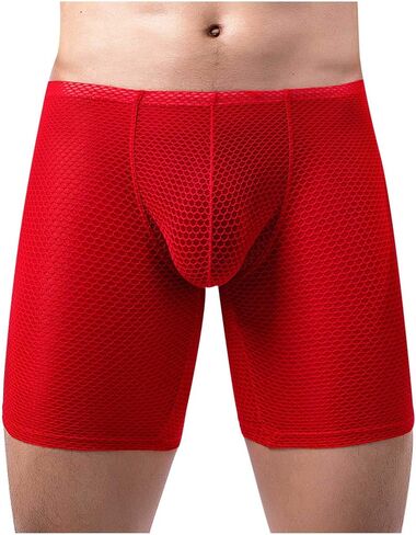 Men's Mesh Long Boxer Briefs Sexy Breathable Underwear See-Through Trunks Low Rise Knickers Fishnet Panties in Saudi Arabia