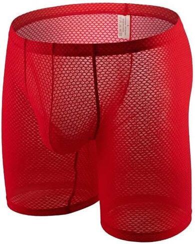 Men's Mesh Long Boxer Briefs Sexy Breathable Underwear See-Through Trunks Low Rise Knickers Fishnet Panties in Saudi Arabia
