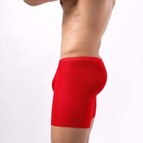 Men's Mesh Long Boxer Briefs Sexy Breathable Underwear See-Through Trunks Low Rise Knickers Fishnet Panties in Saudi Arabia