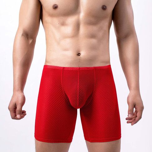 Men's Mesh Long Boxer Briefs Sexy Breathable Underwear See-Through Trunks Low Rise Knickers Fishnet Panties in Saudi Arabia