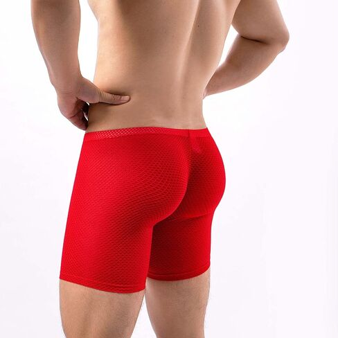 Men's Mesh Long Boxer Briefs Sexy Breathable Underwear See-Through Trunks Low Rise Knickers Fishnet Panties in Saudi Arabia