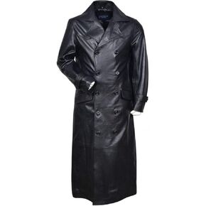Black Cowhide Leather Trench Coat German WWII Classic Officer Black Long Coat in Saudi Arabia