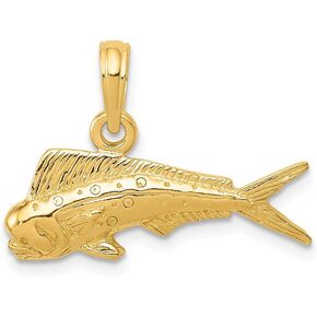 Solid 14k Yellow Gold Men's Mahi Fish Pendant Charm - 15mm x 22mm in Saudi Arabia
