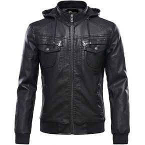 Classic Removable Black Hooded Mens Real Leather Jacket Shirt Look in Saudi Arabia